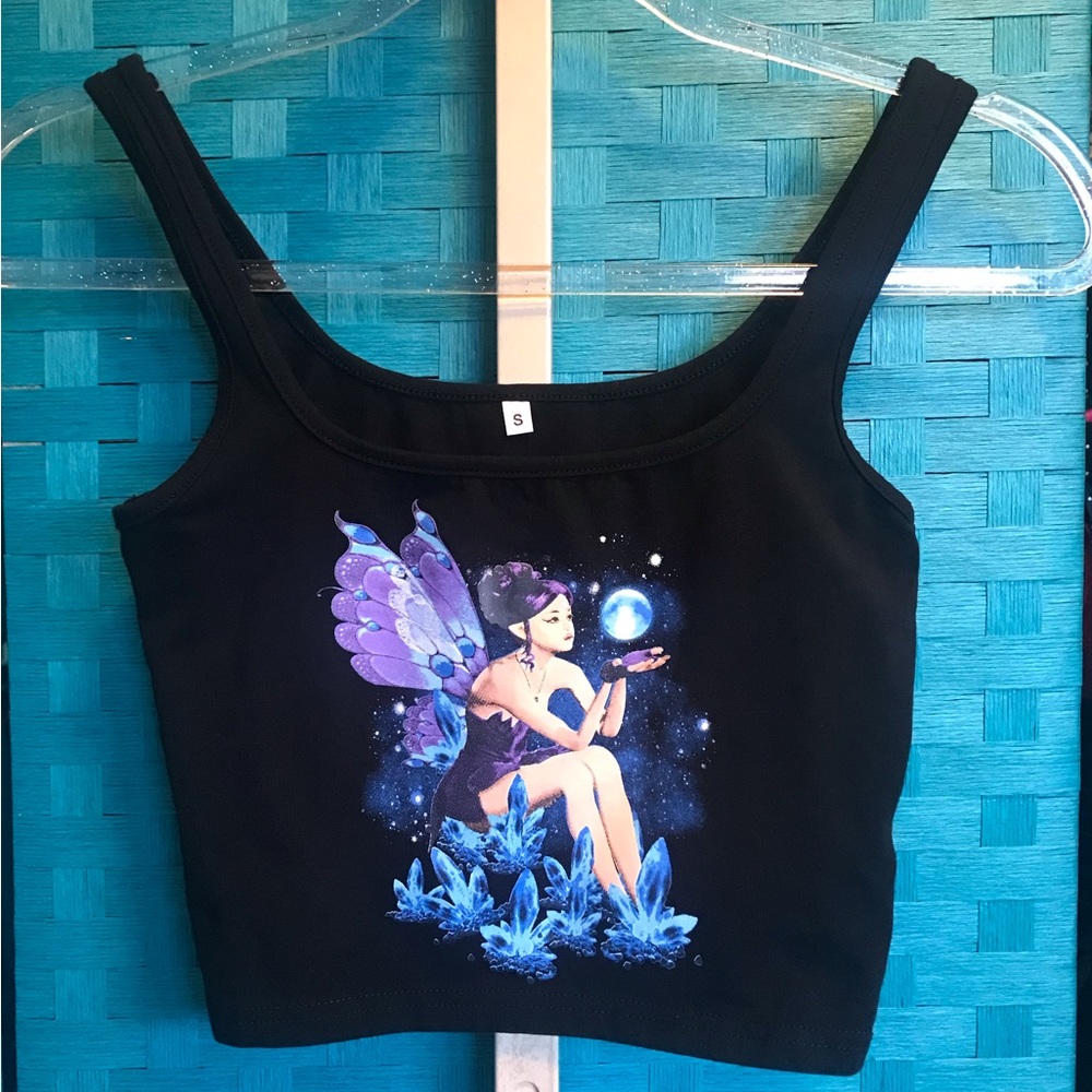 Crystal Fairy Cropped Tank Top Black